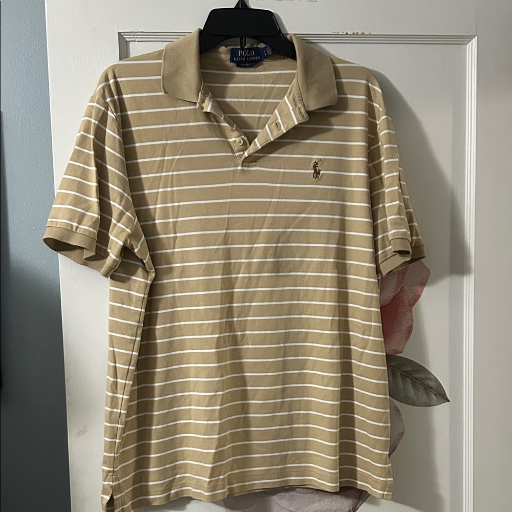 Polo by Ralph Lauren Tan and White Striped Polo Shirt